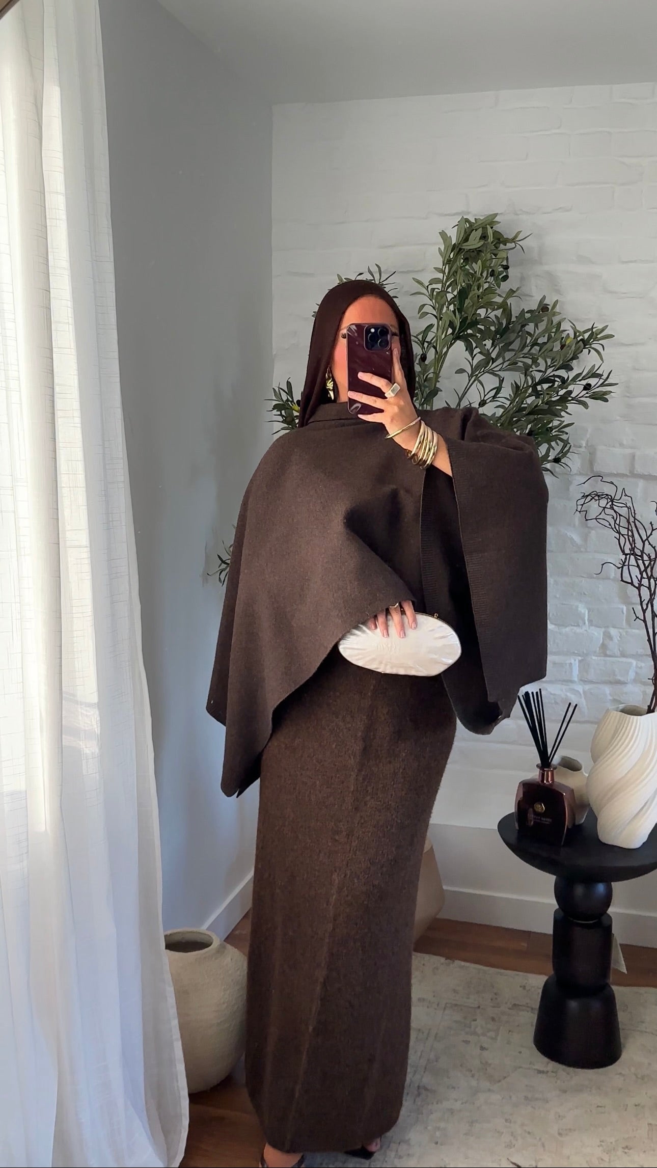 Cape en maille ultra douce Marron | Pré-commande