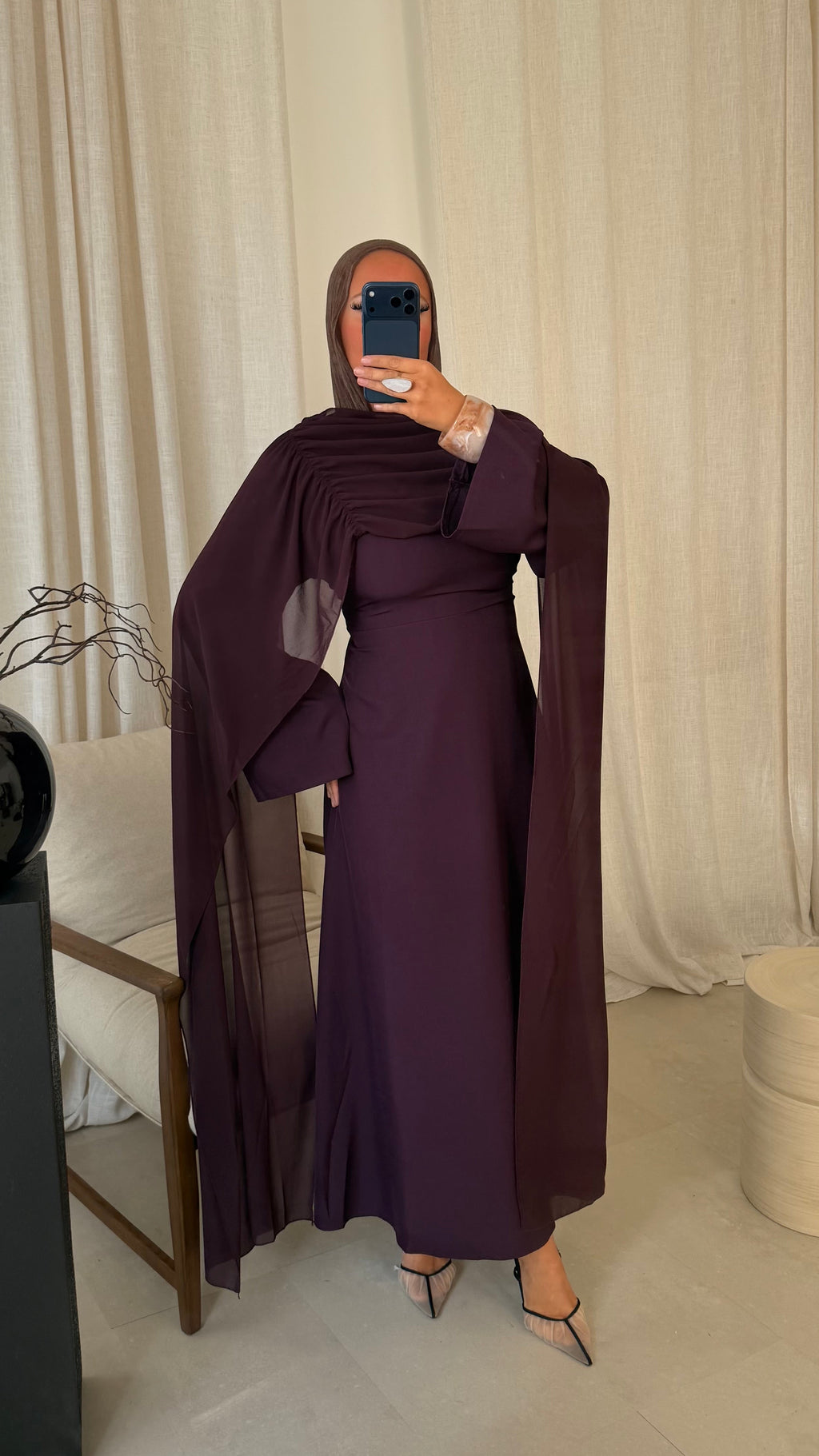 Robe ultra longue à cape | Bordeaux