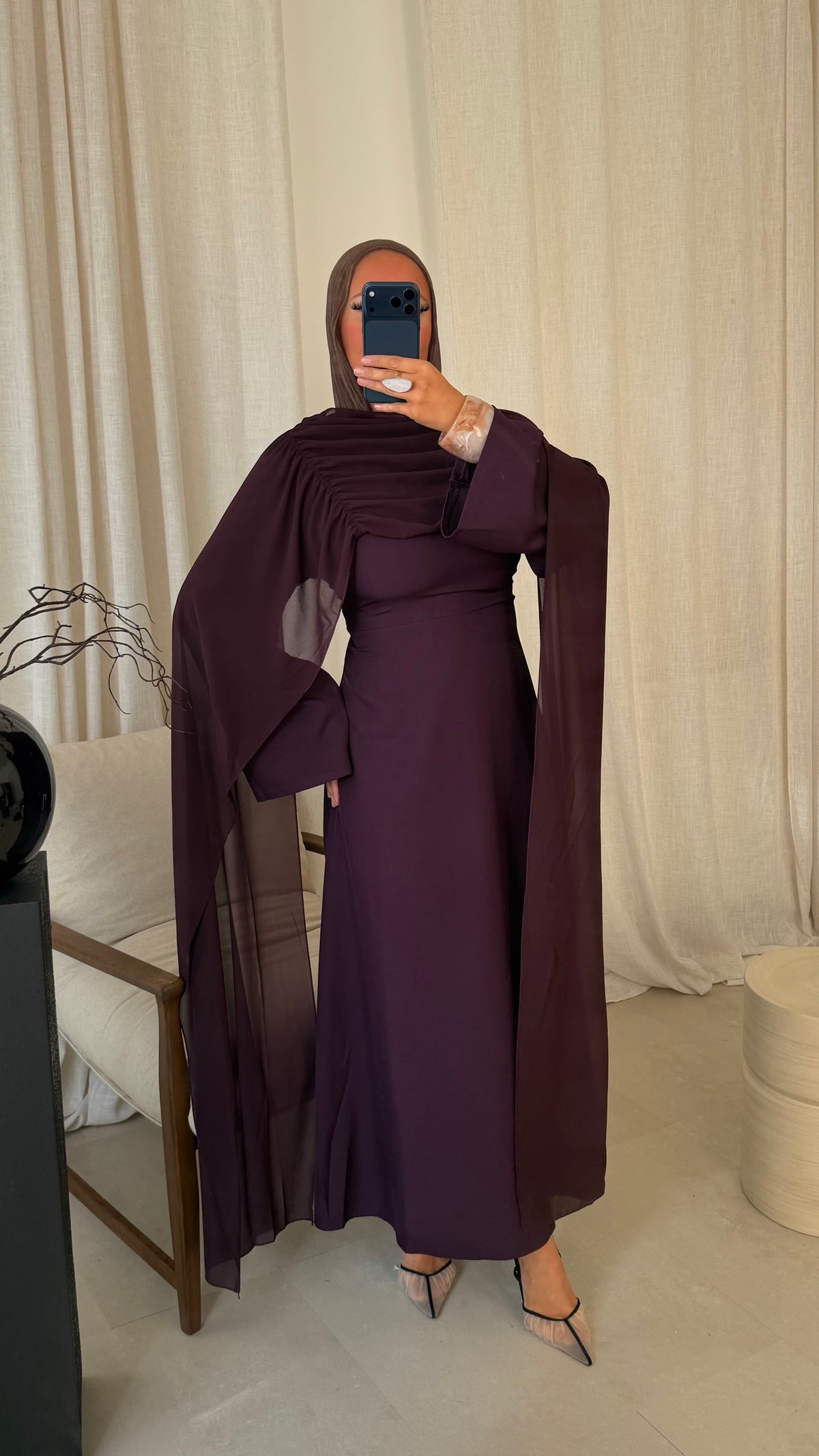 Robe ultra longue à cape | Bordeaux