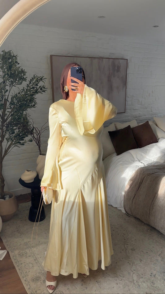 Robe évasée ultra longue à manches évasées | Jaune