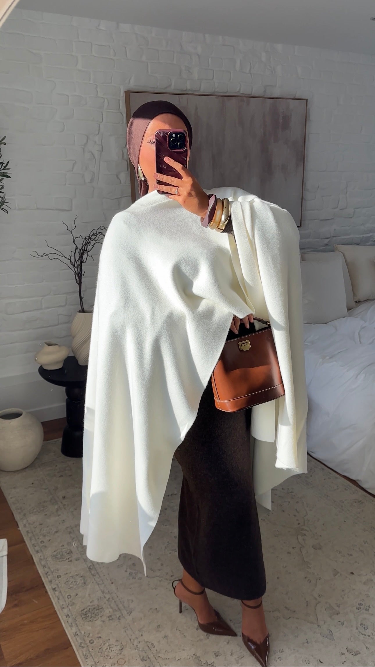 Jupe longue en maille | Marron