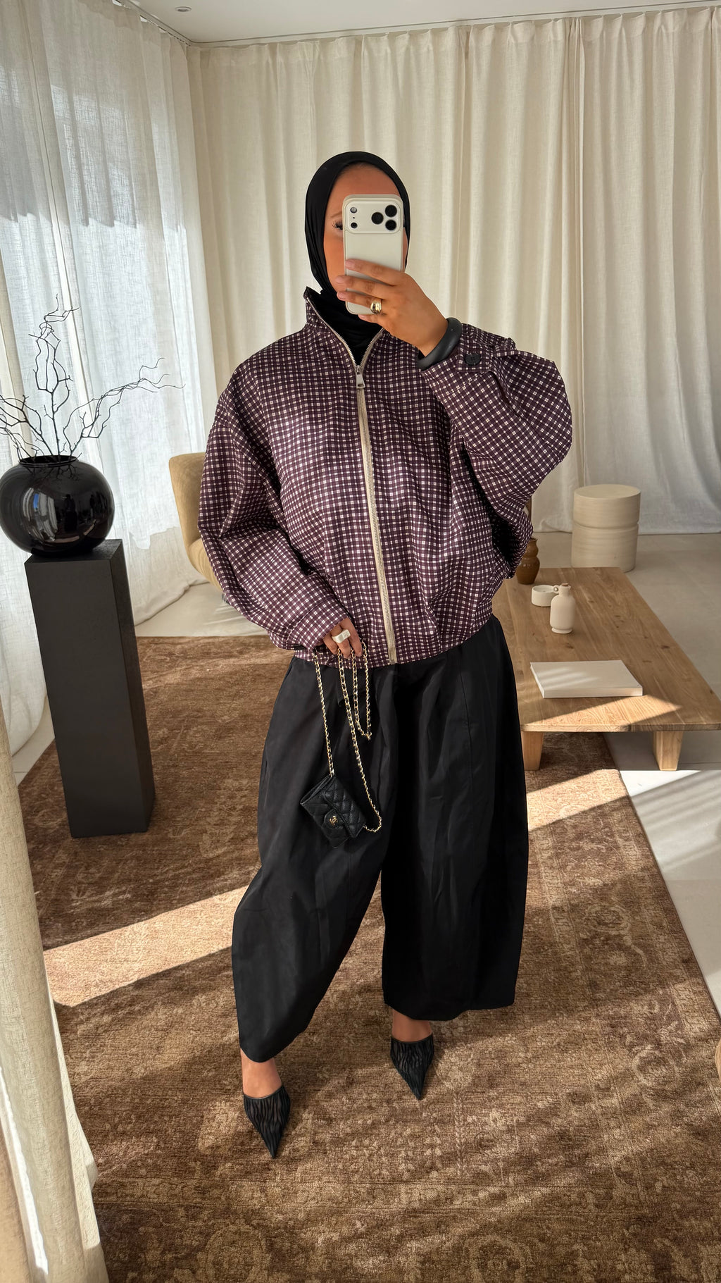 Veste bomber à carreaux | Prune