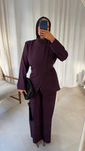 Ensemble avec haut à boutons et pantalon ultra long GABRIELA | Prune