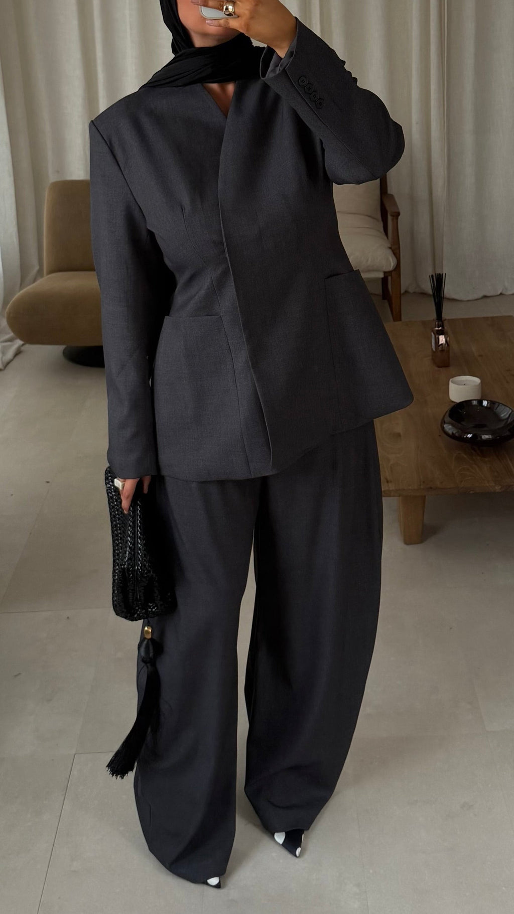 [GAMME LUXE] Pantalon barrel MÉRIA ultra long | Gris