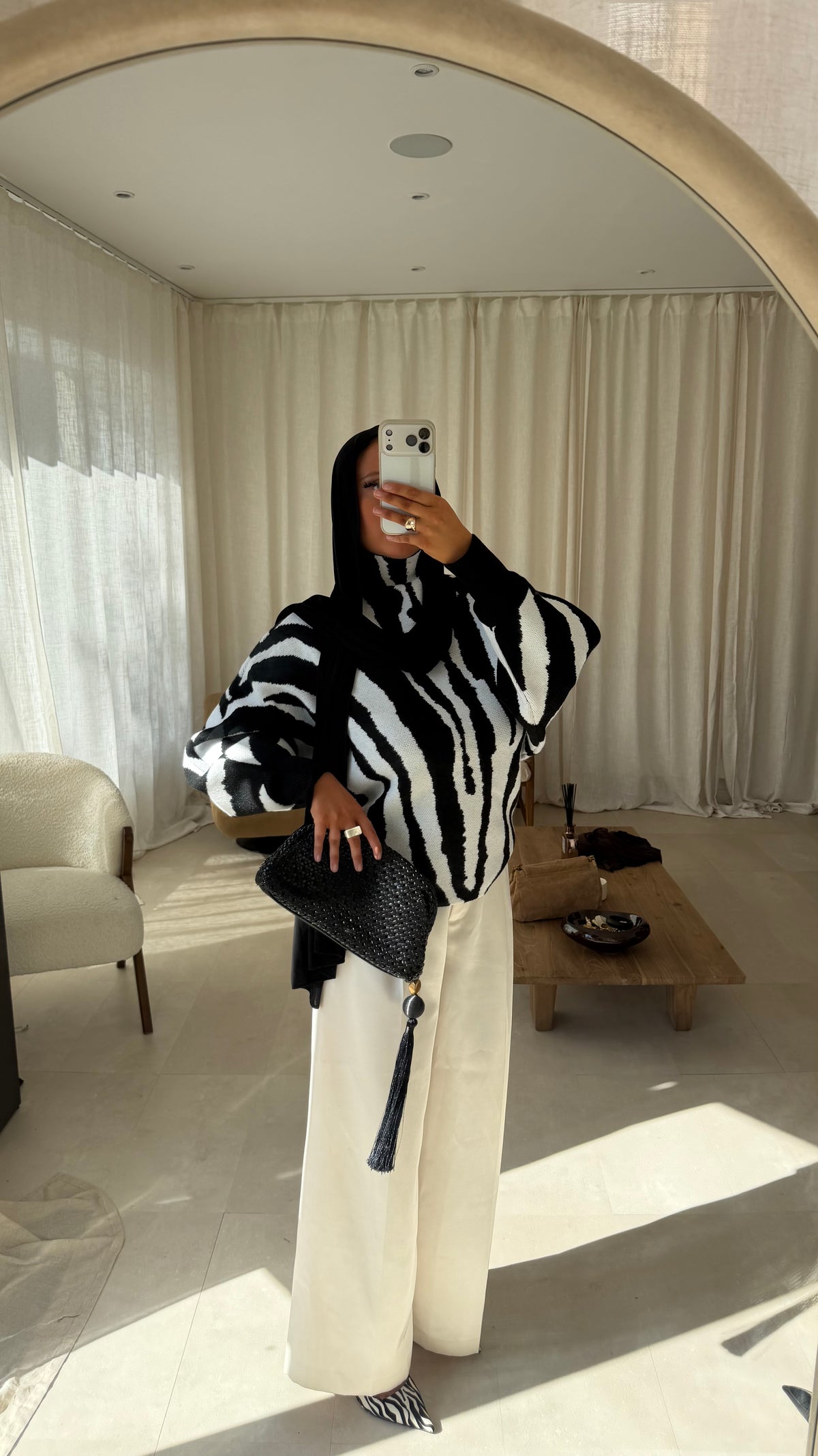 Pull ultra large zébré AZIA | Noir et blanc