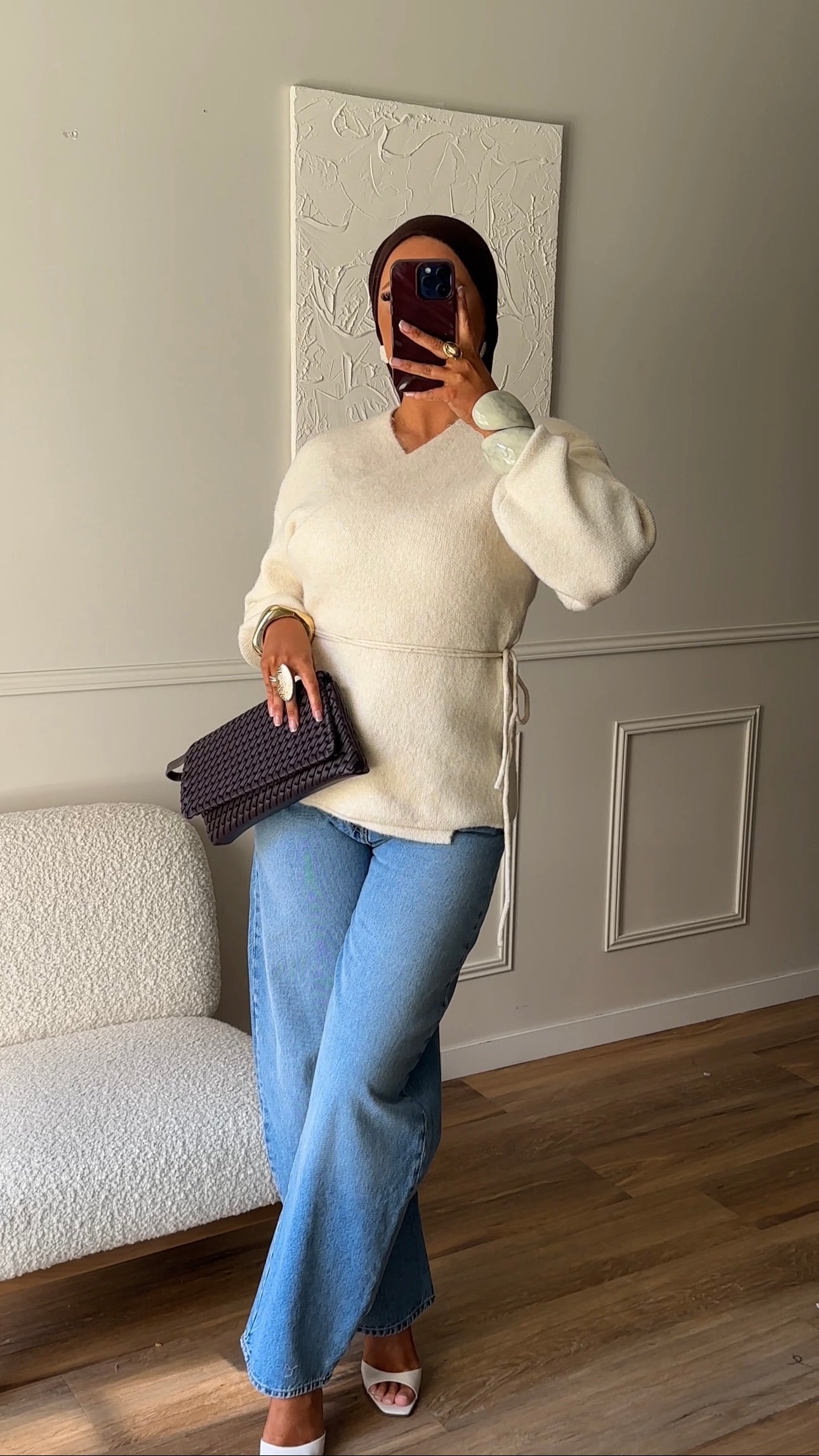Gilet en maille mi long | Beige