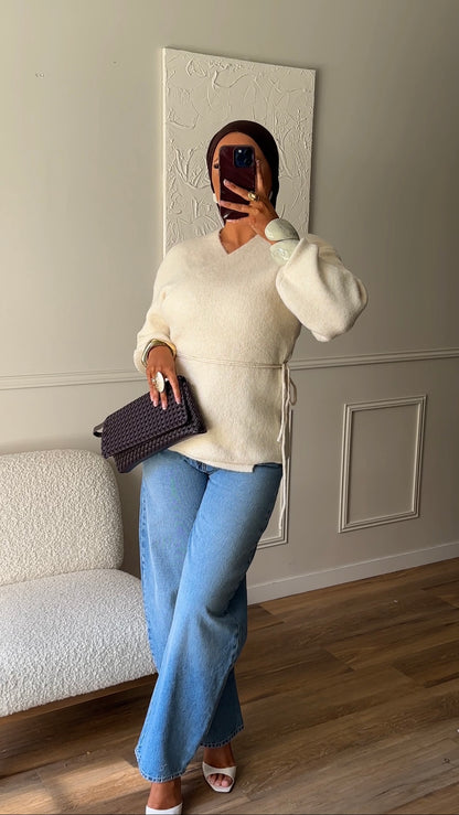 Gilet en maille mi long | Beige