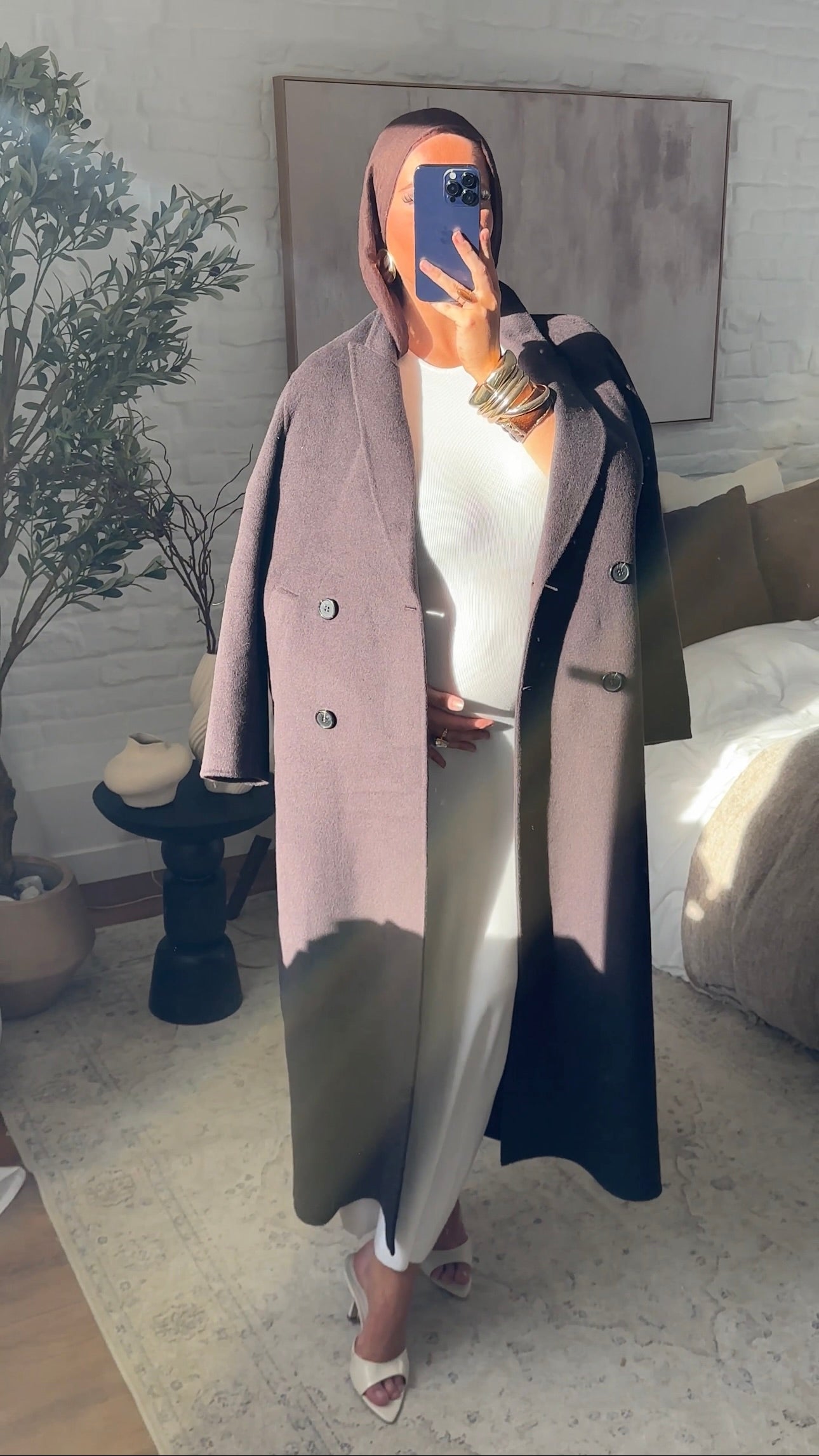 [GAMME PREMIUM] Manteau ultra long en laine véritable | Marron dark chocolat
