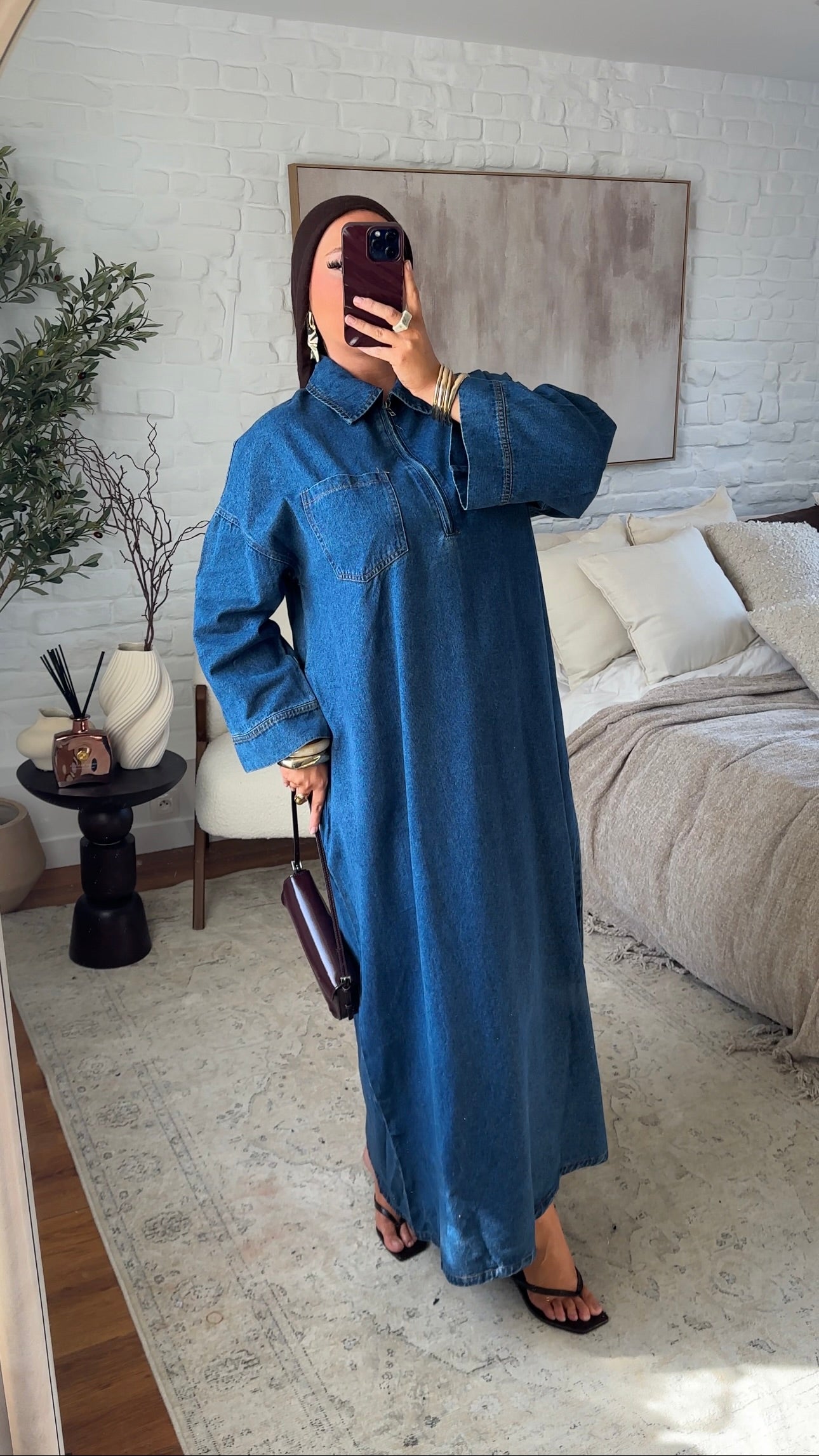 Chemise ultra longue sans fentes en jean brut à fermeture | Denim brut