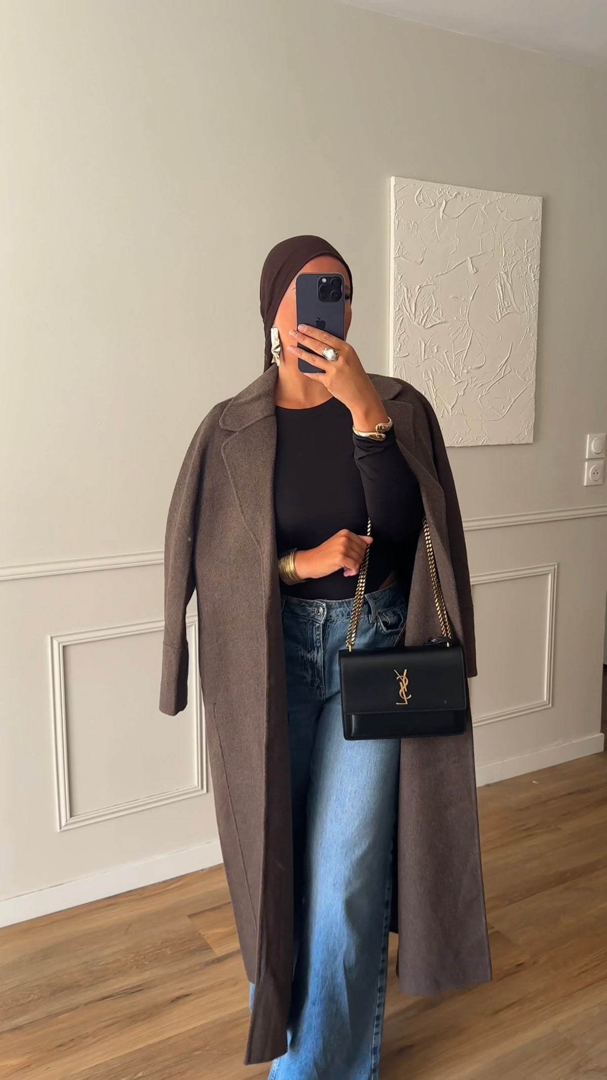 [GAMME LUXE] Manteau long en laine véritable fait main à ceinture | Marron