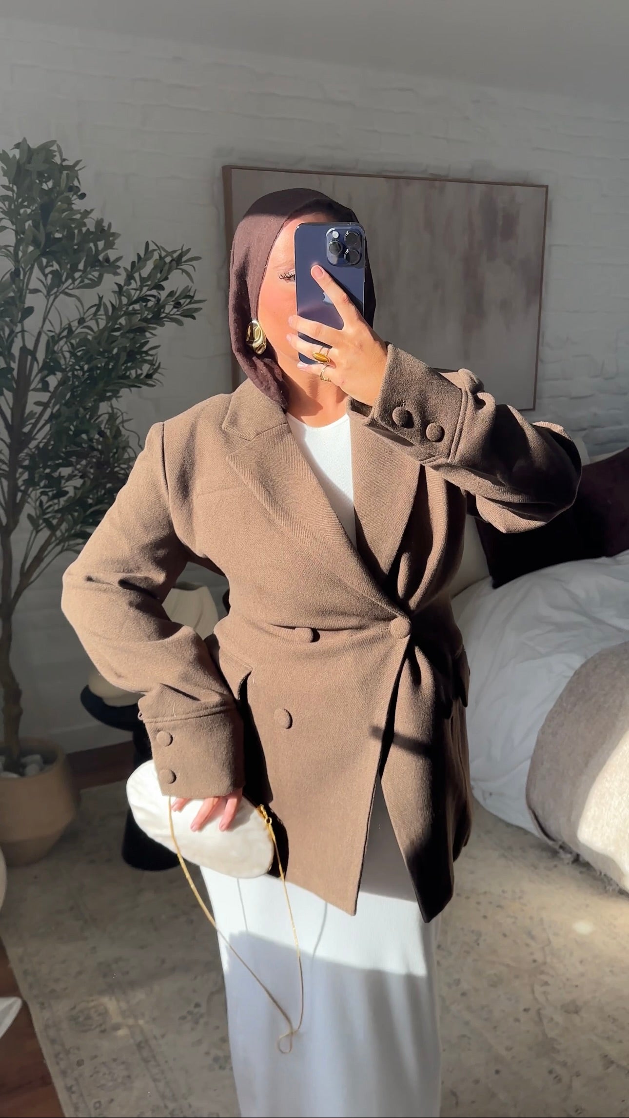[GAMME LUXE] Veste/manteau cintré en laine véritable | Marron
