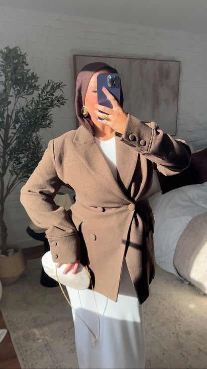 [GAMME LUXE] Veste/manteau cintré en laine véritable | Marron