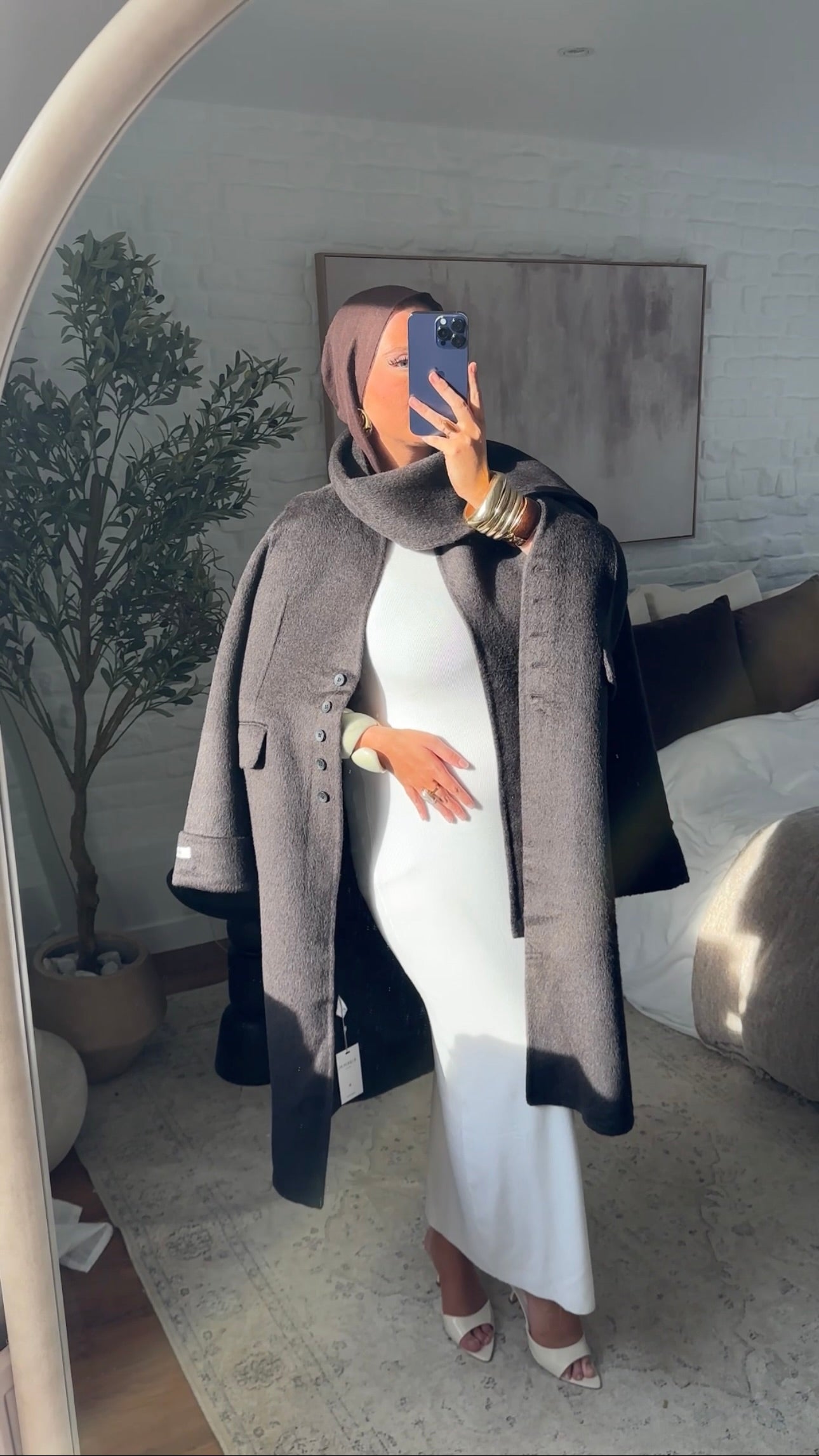 [GAMME LUXE] Manteau long en laine véritable ultra chaud à cape | Marron