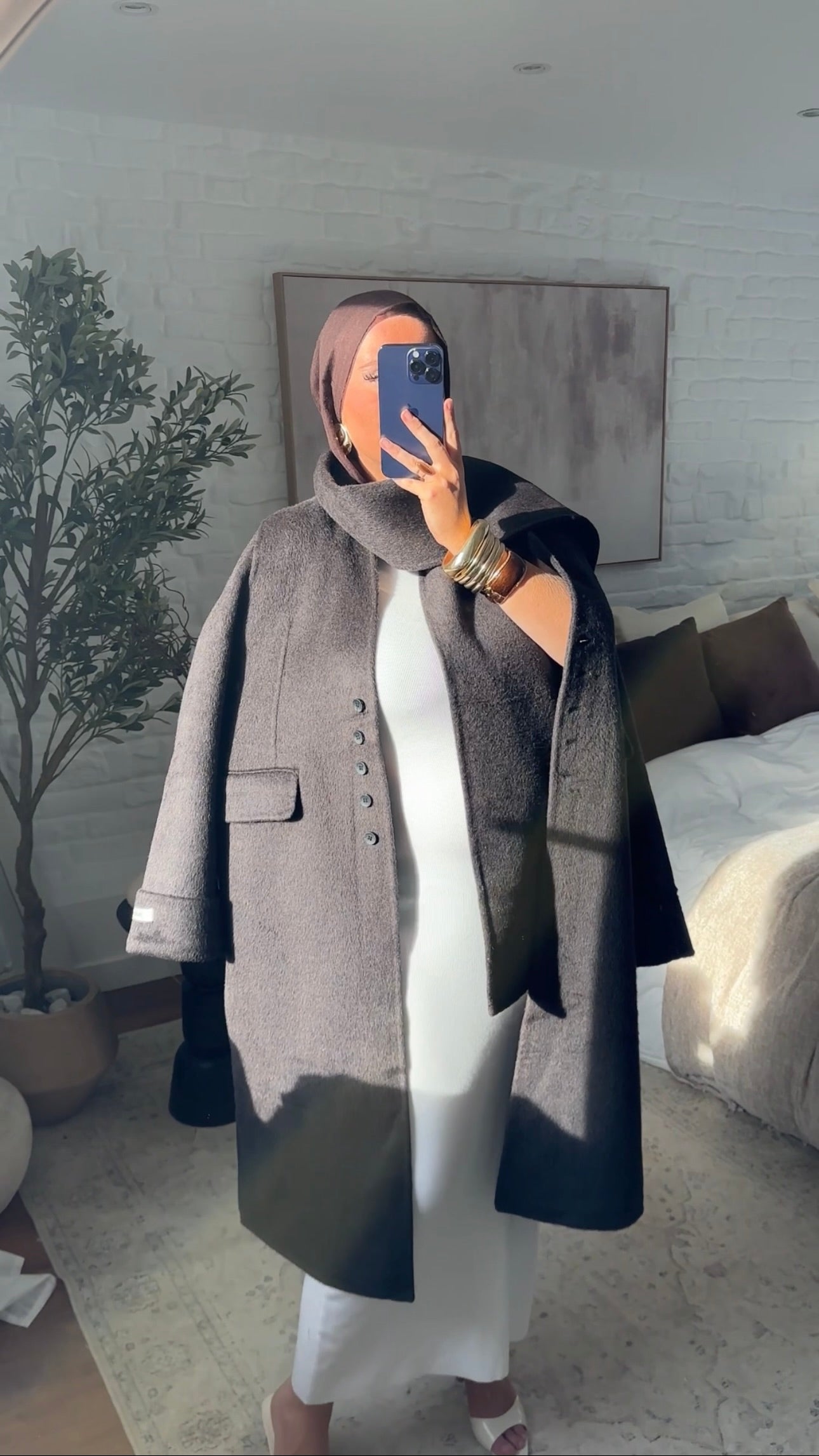 [GAMME LUXE] Manteau long en laine véritable ultra chaud à cape | Marron