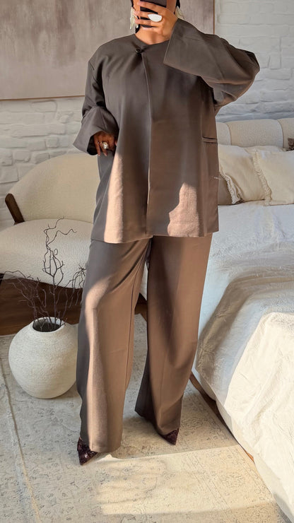 [GAMME PREMIUM] Blazer asymétrique à boutons | Marron