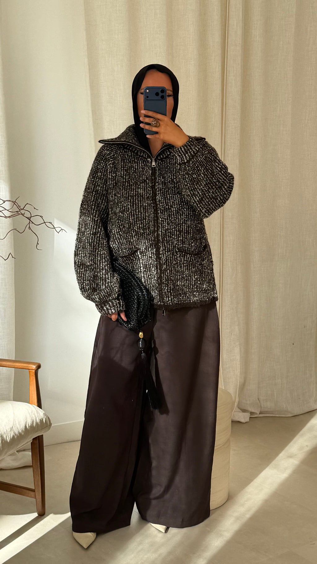 [GAMME PREMIUM] Veste mi longue en maille oversize ILYA | Marron