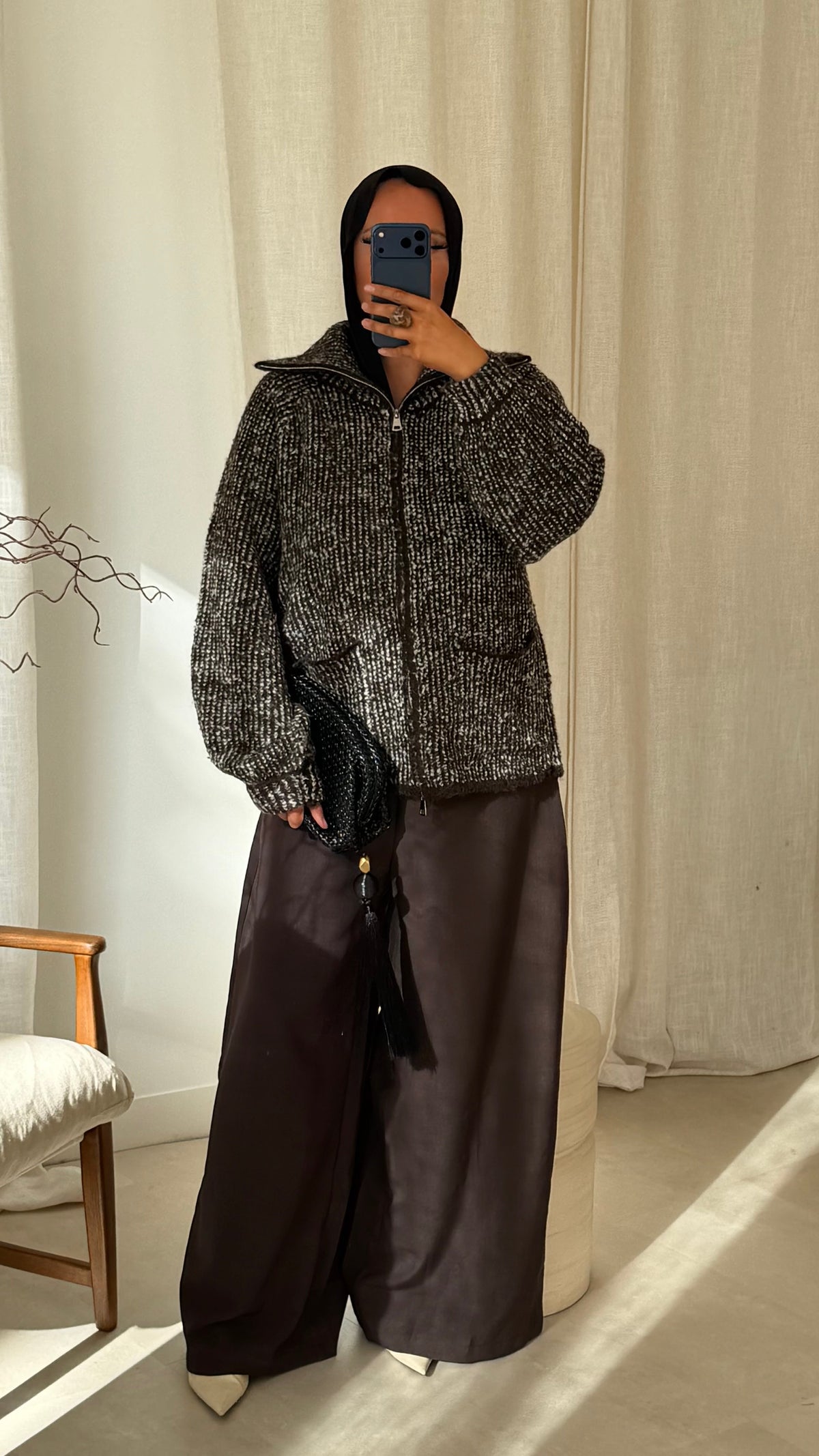 [GAMME PREMIUM] Veste mi longue en maille oversize ILYA | Marron