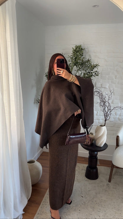 Cape en maille ultra douce Marron | Pré-commande