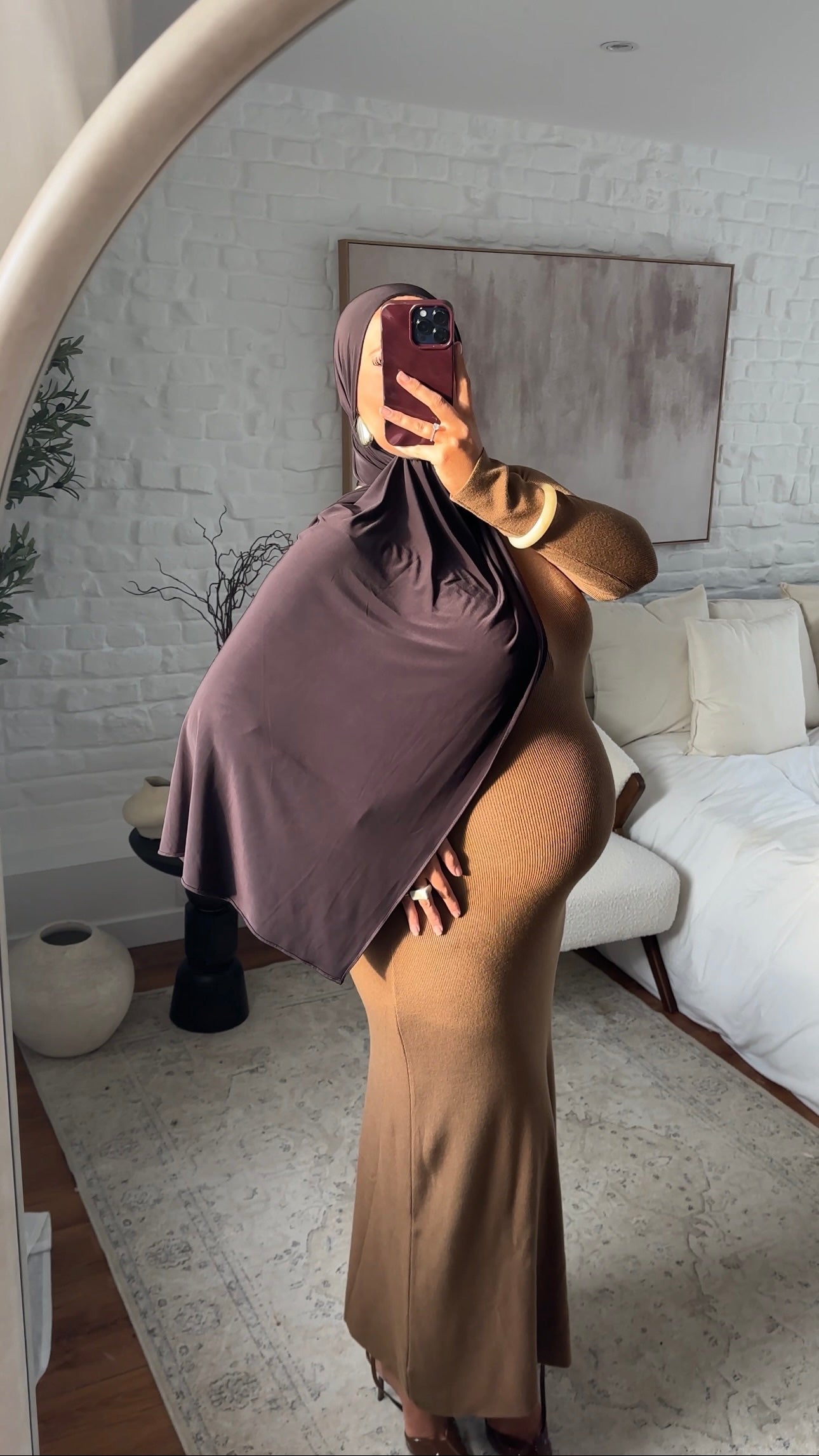 Robe pull ultra longue côtelée en maille épaisse | Camel