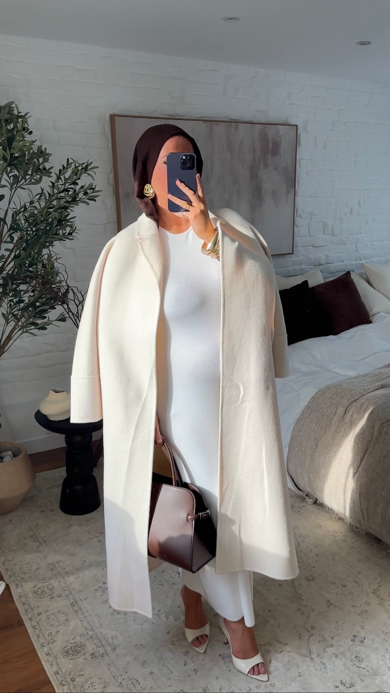 [GAMME PREMIUM] Manteau long en laine véritable fait main à ceinture | Écru