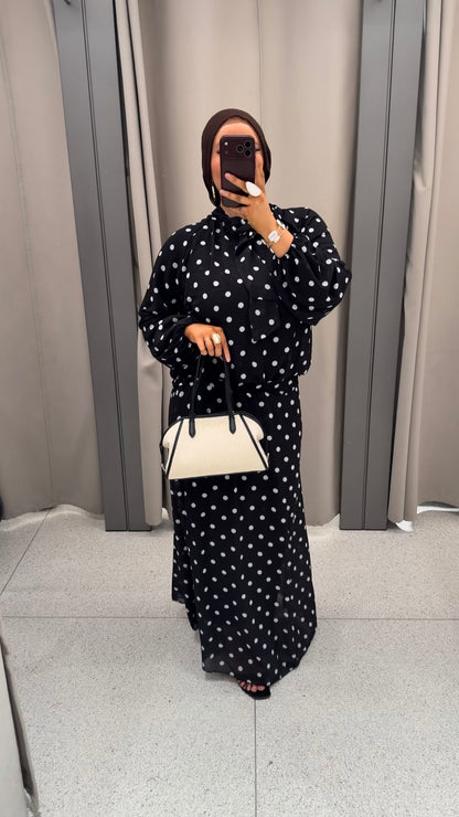 Ensemble doublé ultra long à pois | Noir