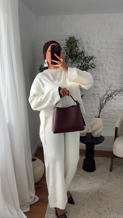 Ensemble comfy en maille à pantalon | Blanc