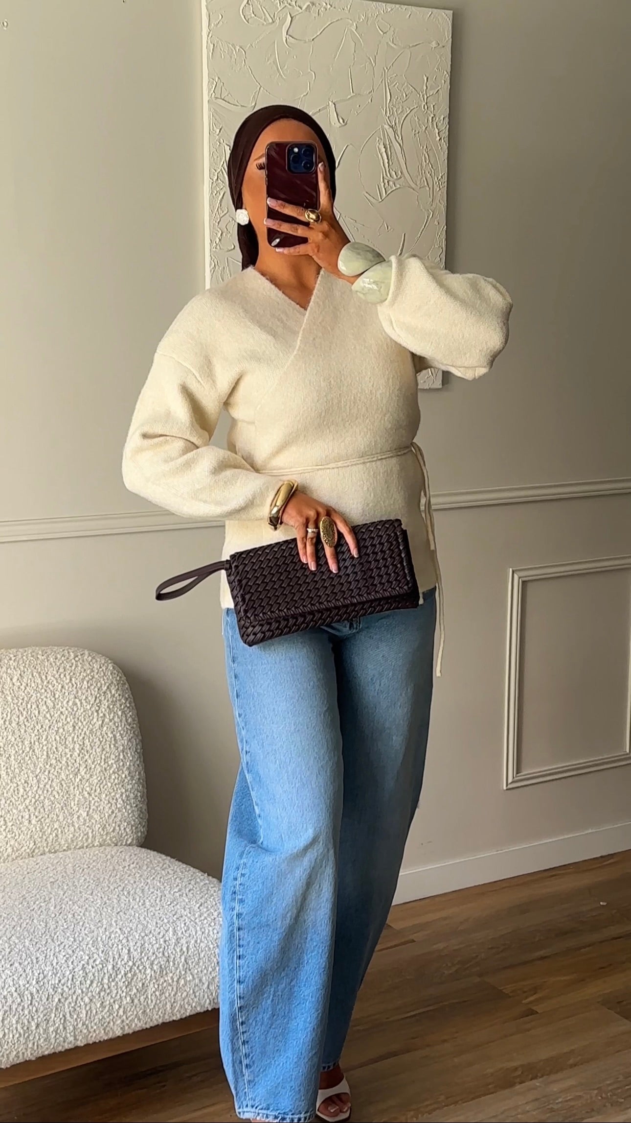Gilet en maille mi long | Beige