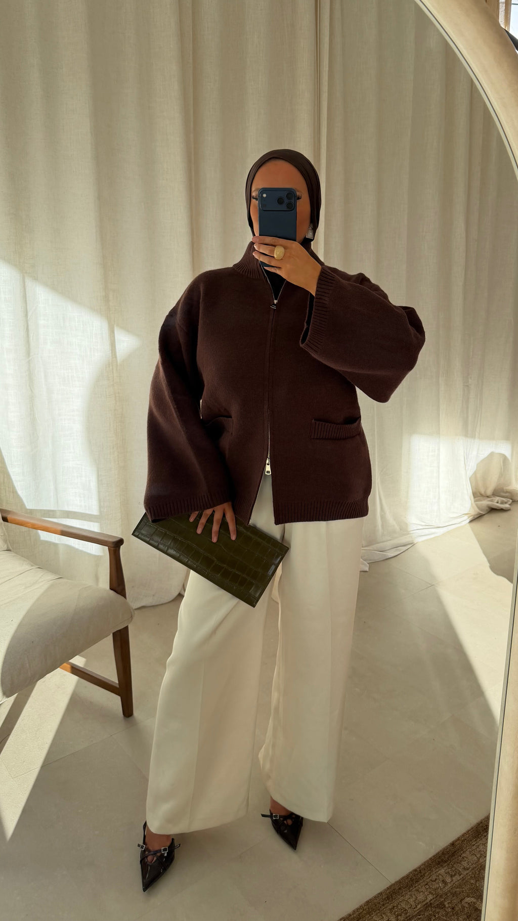 [GAMME PREMIUM] Pull doux et chaud à zip ALARIA | Marron