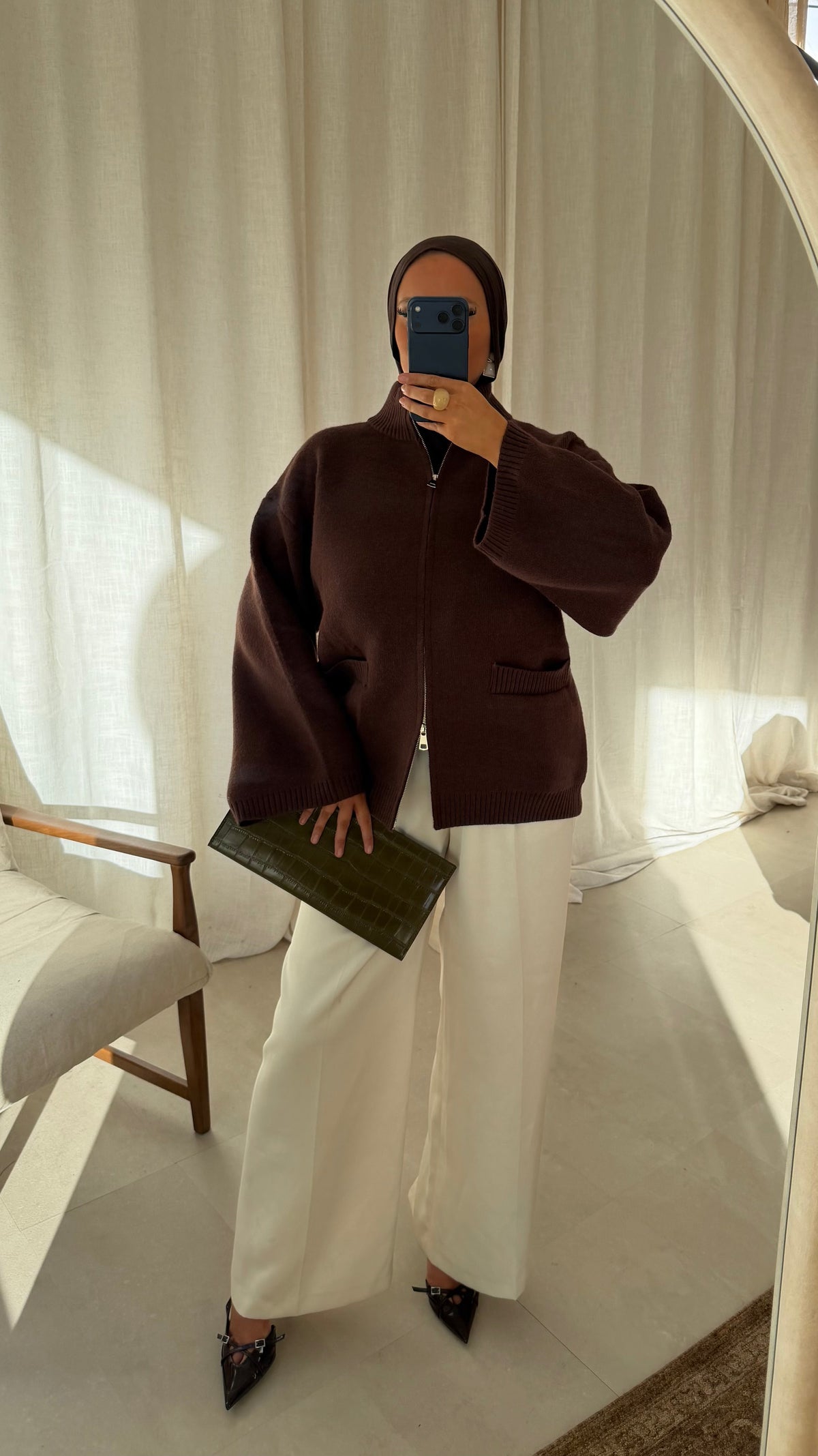 [GAMME PREMIUM] Pull doux et chaud à zip ALARIA | Marron