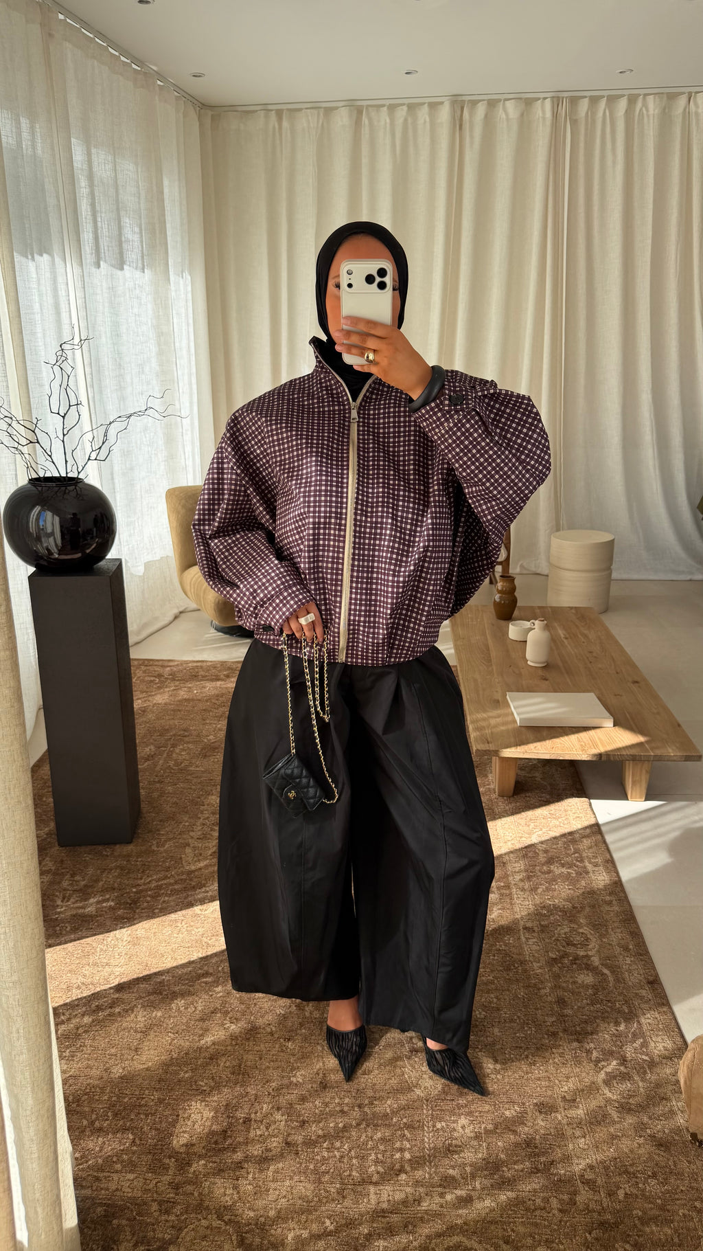 Veste bomber à carreaux | Prune