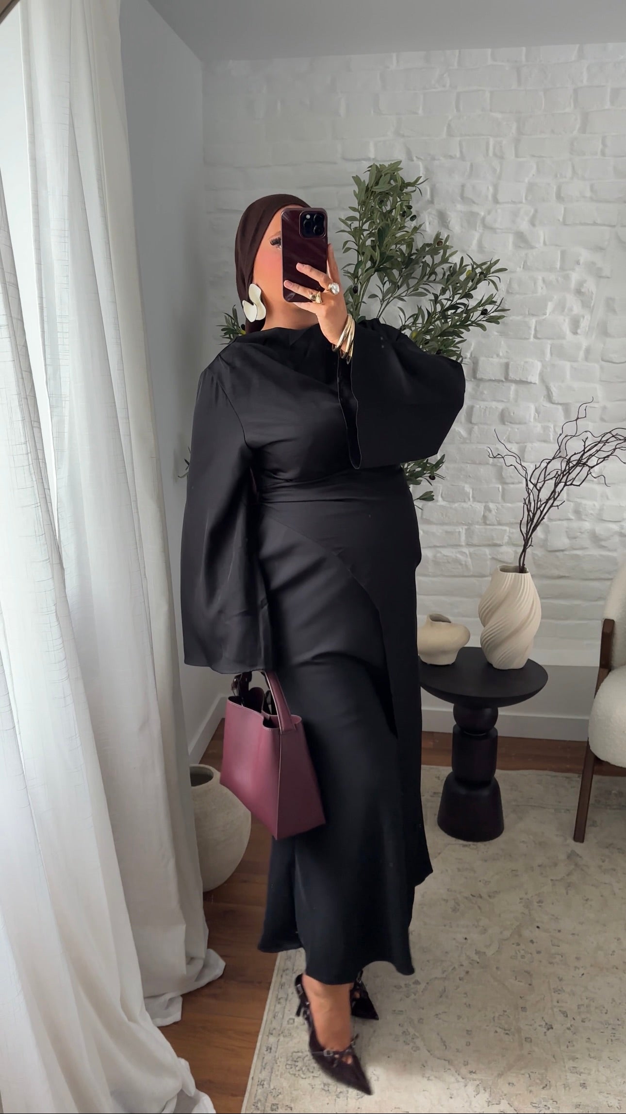 Robe longue satinée à nouer | Noir