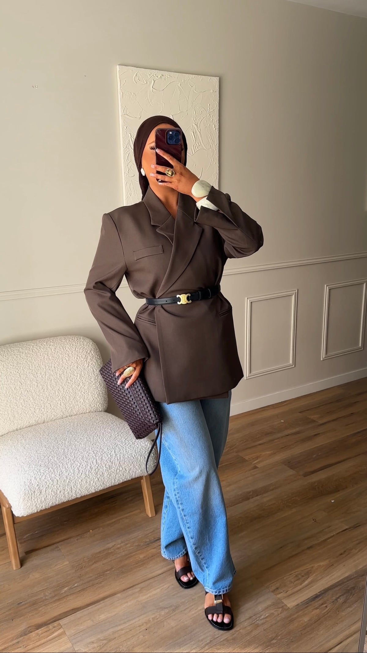 [GAMME PREMIUM] Blazer oversize cache cœur | Marron