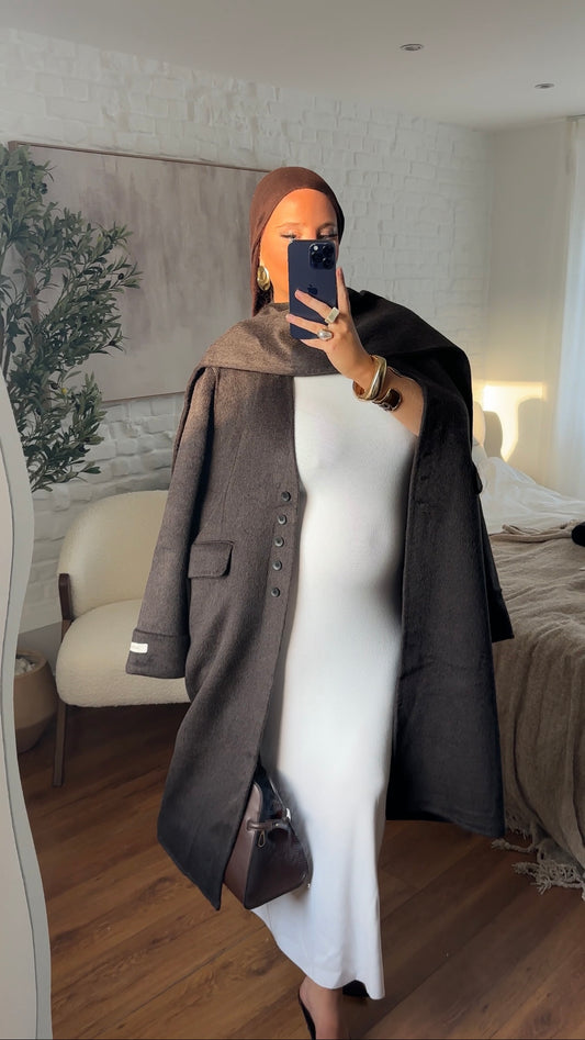 [GAMME LUXE] Manteau long en laine véritable ultra chaud à cape | Marron