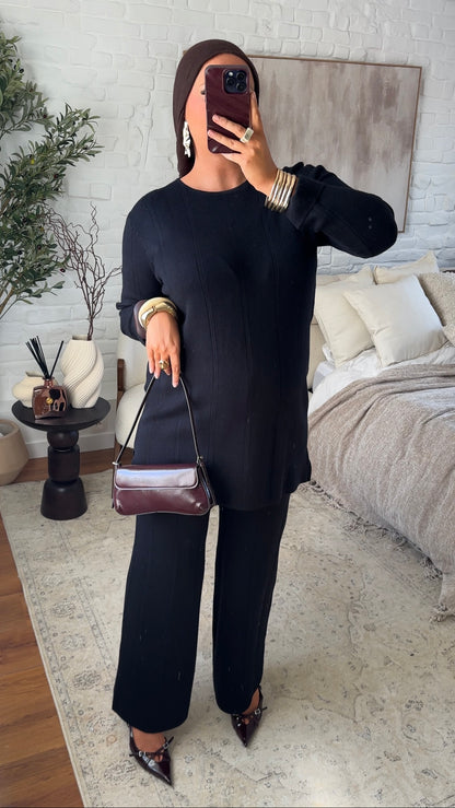 Ensemble comfy en maille à pantalon | Noir