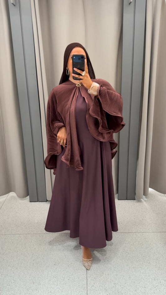 Robe ultra longue à manches courtes | Prune