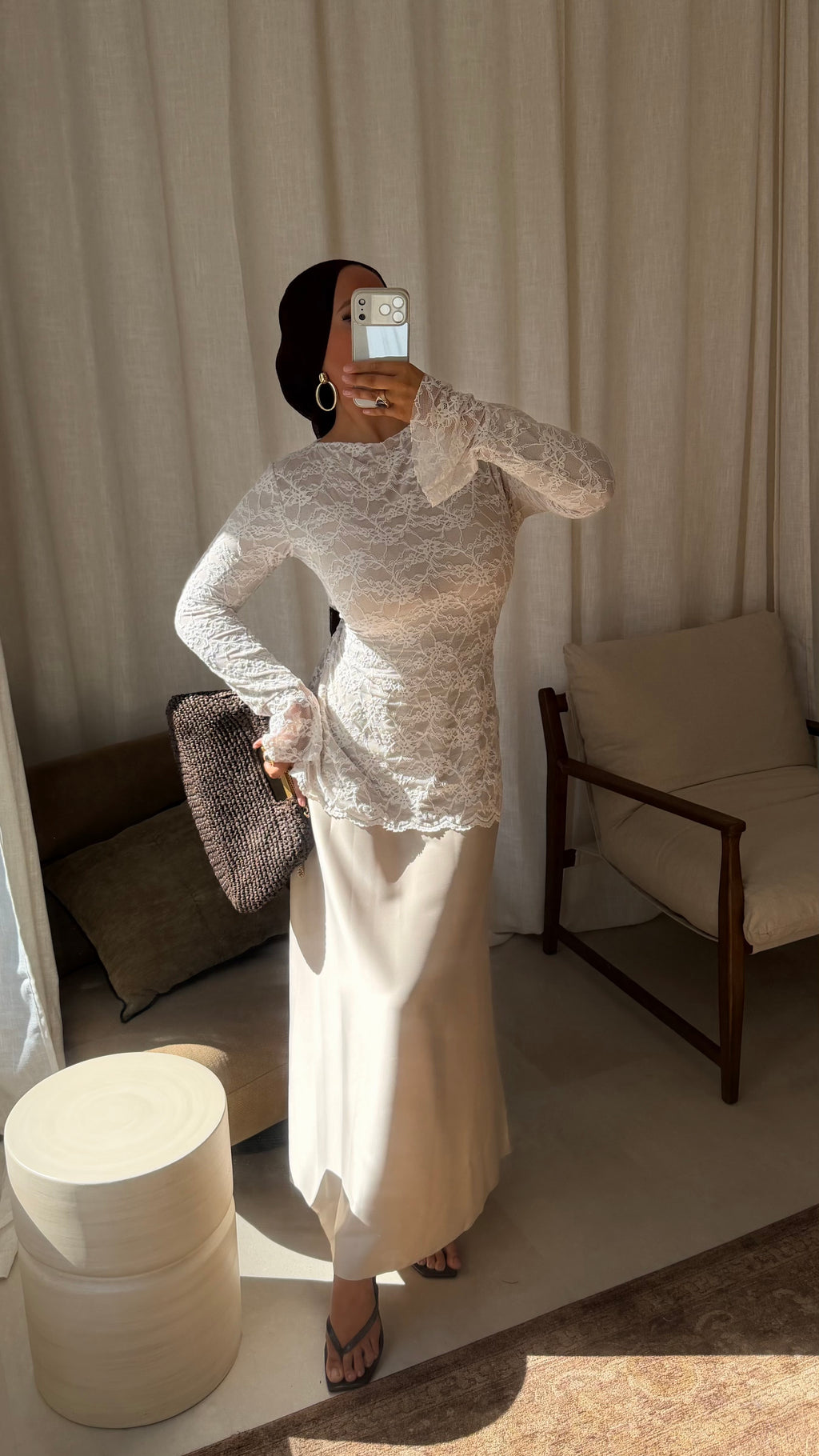 Robe bi matière en dentelle | Beige