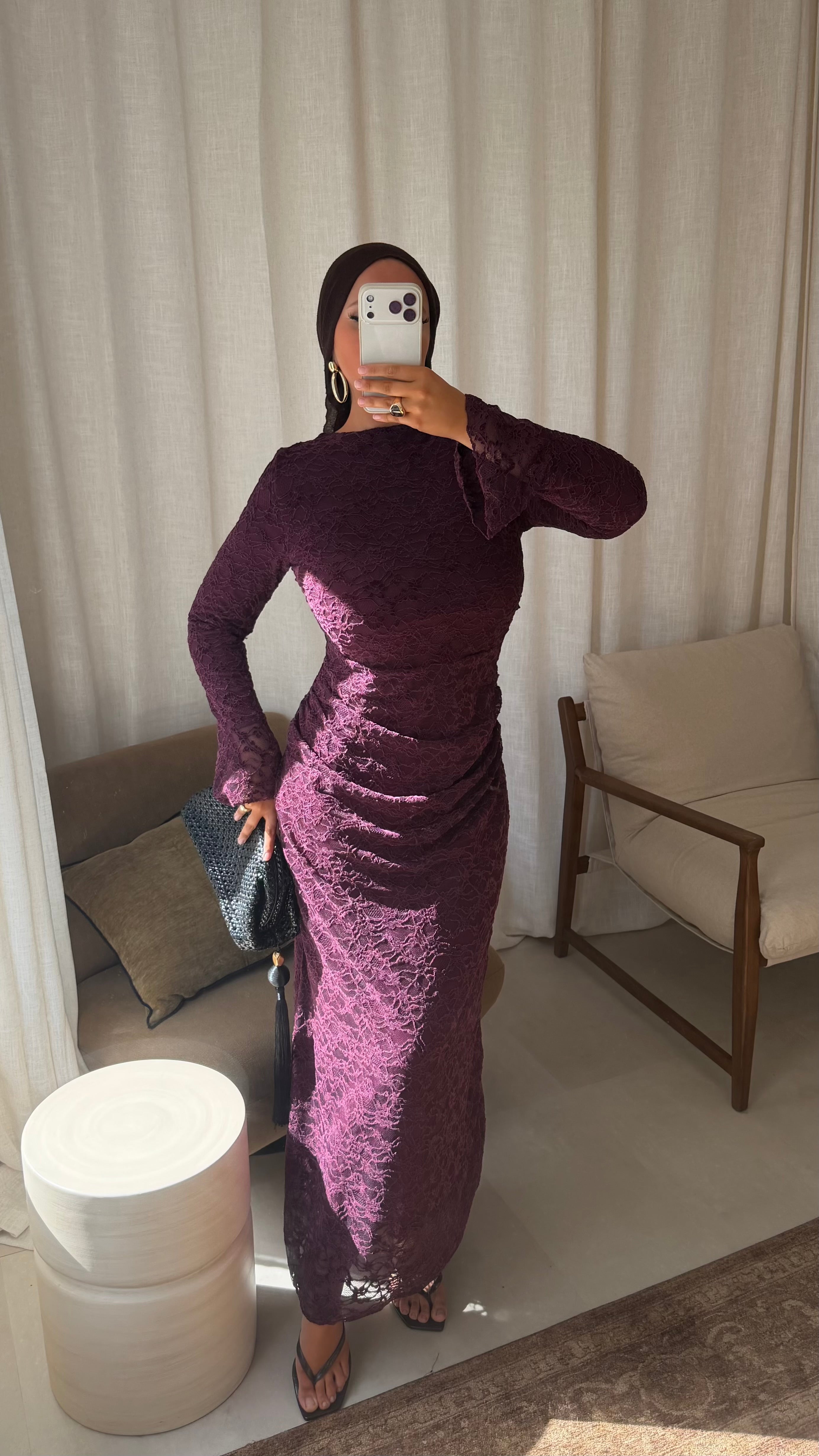 Robe doublée en dentelle | Prune