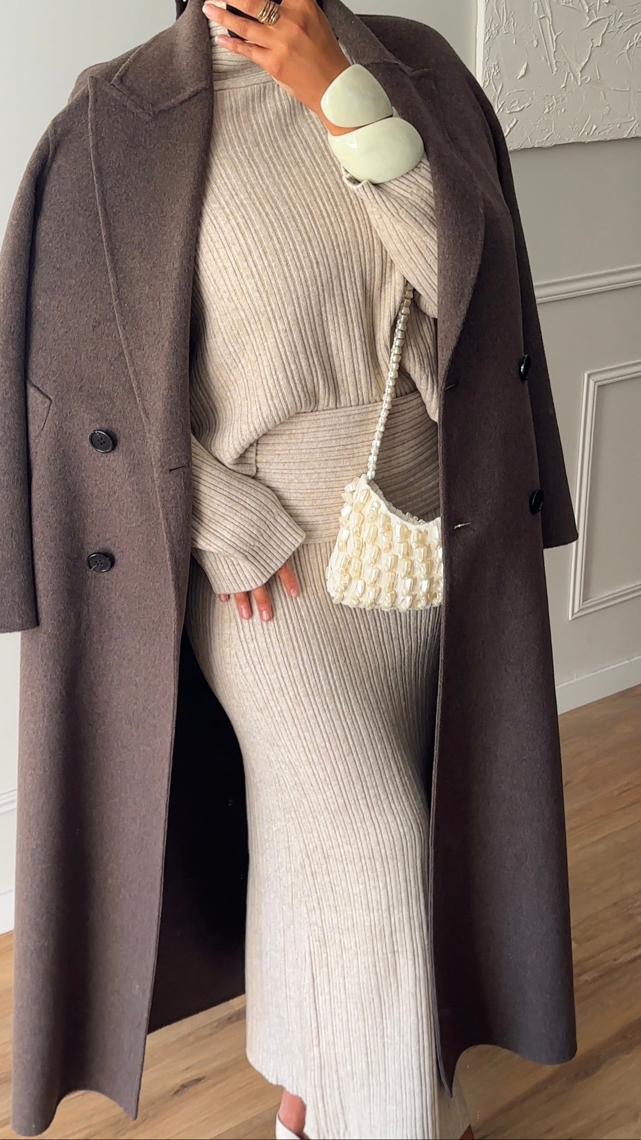 [GAMME LUXE] Manteau ultra long en laine véritable fait main | Dark mocha