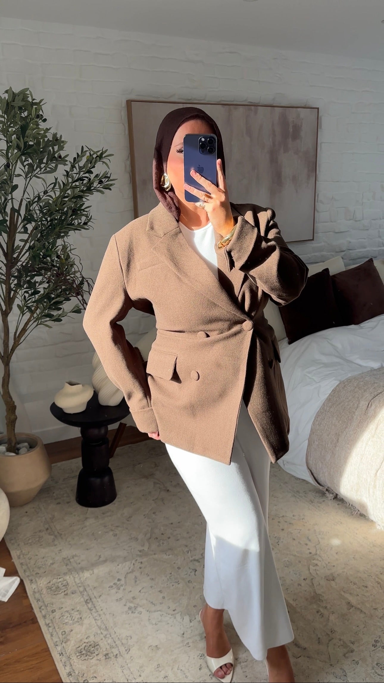 [GAMME LUXE] Veste/manteau cintré en laine véritable | Marron