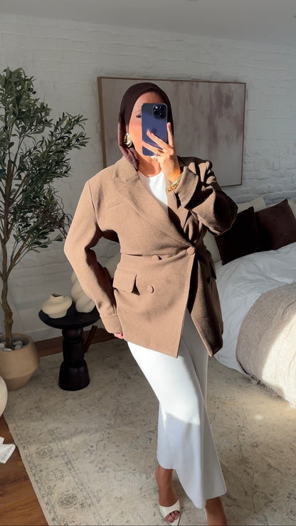 [GAMME LUXE] Veste/manteau cintré en laine véritable | Marron