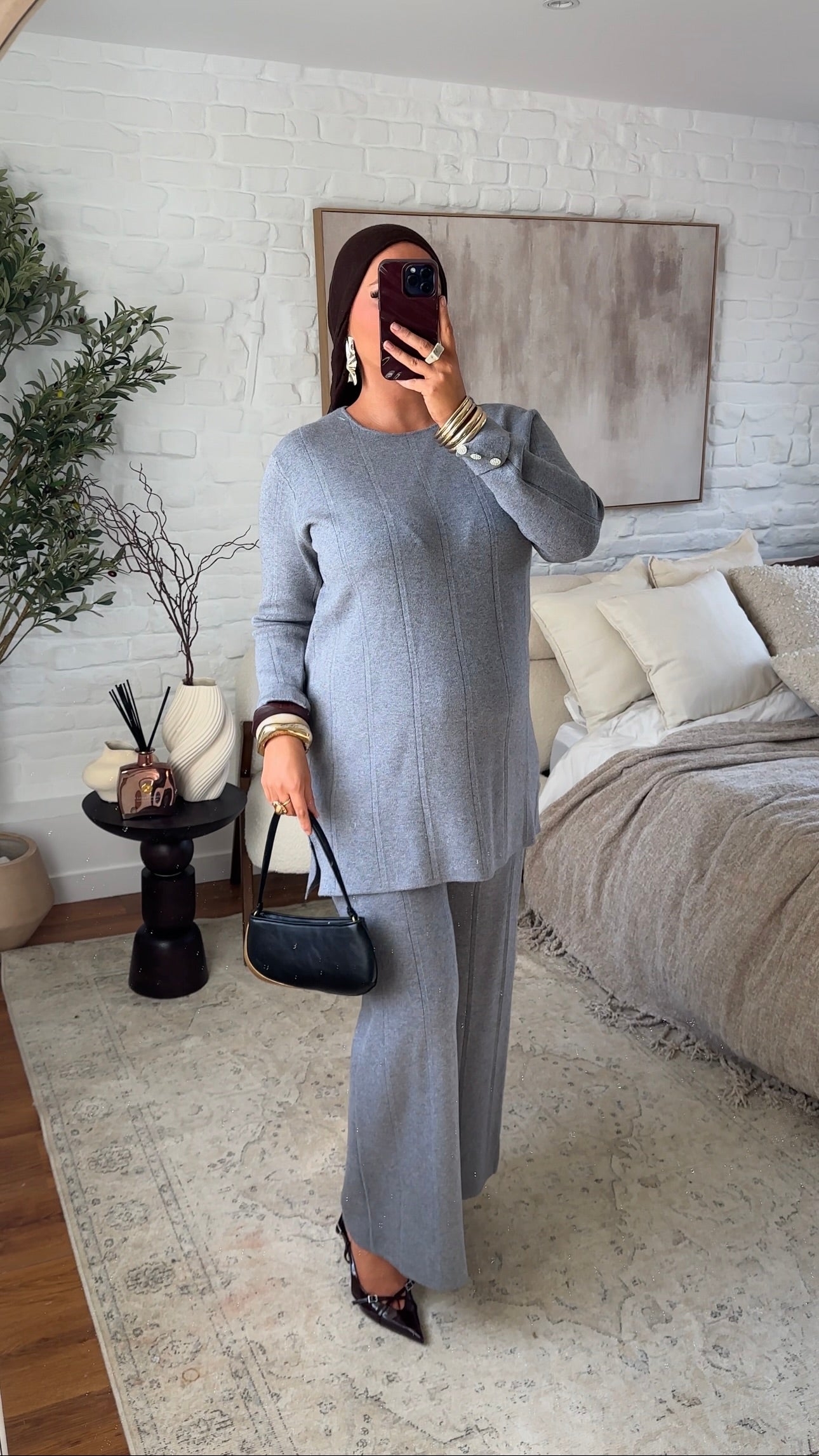 Ensemble comfy en maille à pantalon | Gris