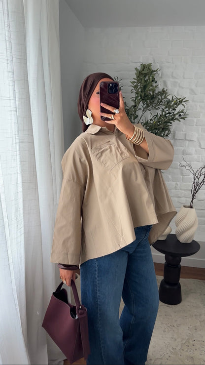 Chemise mi longue en coton | Taupe