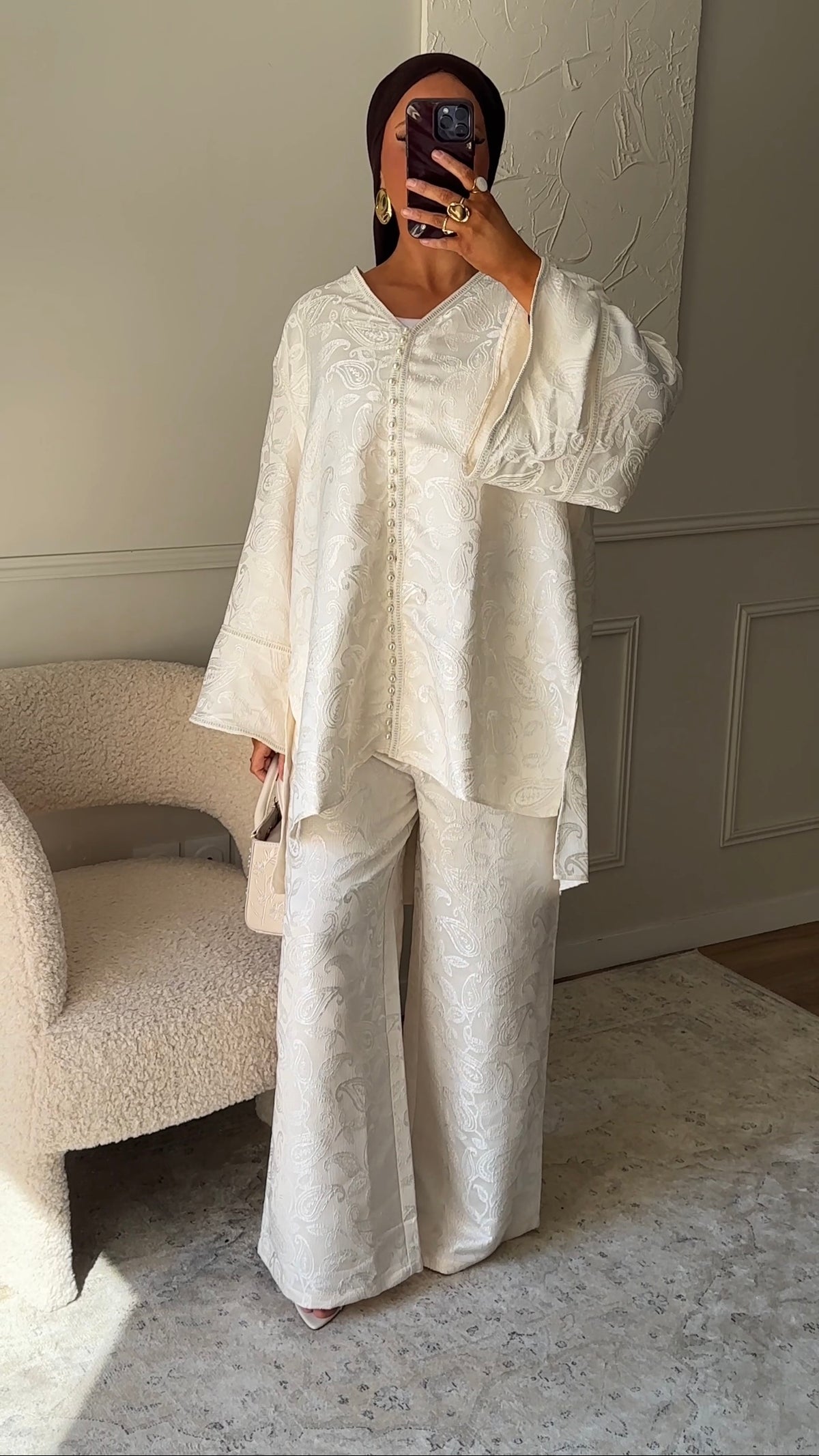 [GAMME LUXE] Ensemble en brocard deux pièces | Écru