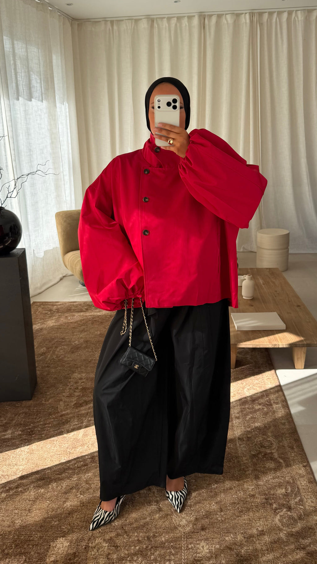Veste bomber à boutons | Rouge