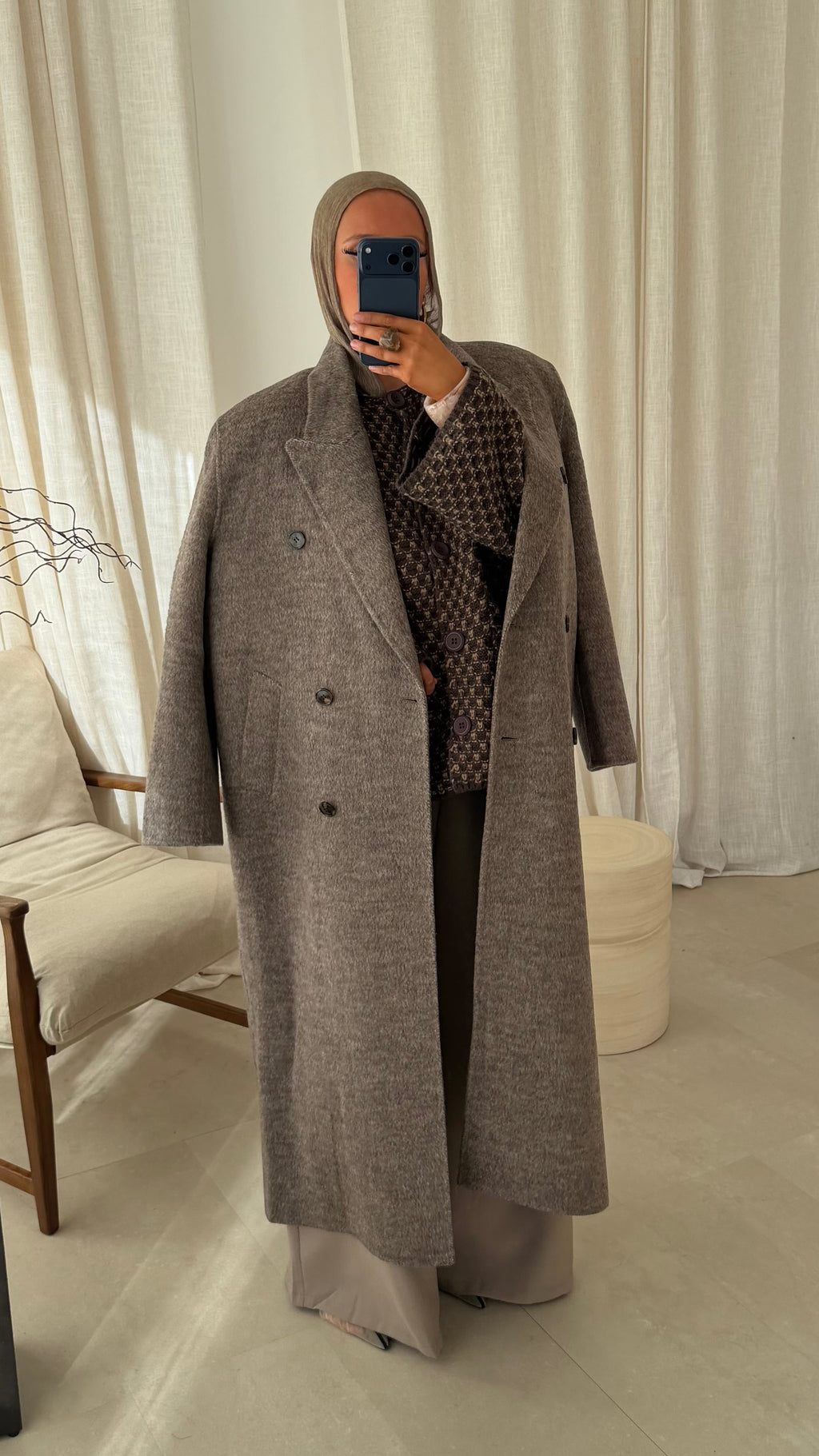 [GAMME LUXE] Manteau ultra long et chaud en laine véritable | Taupe
