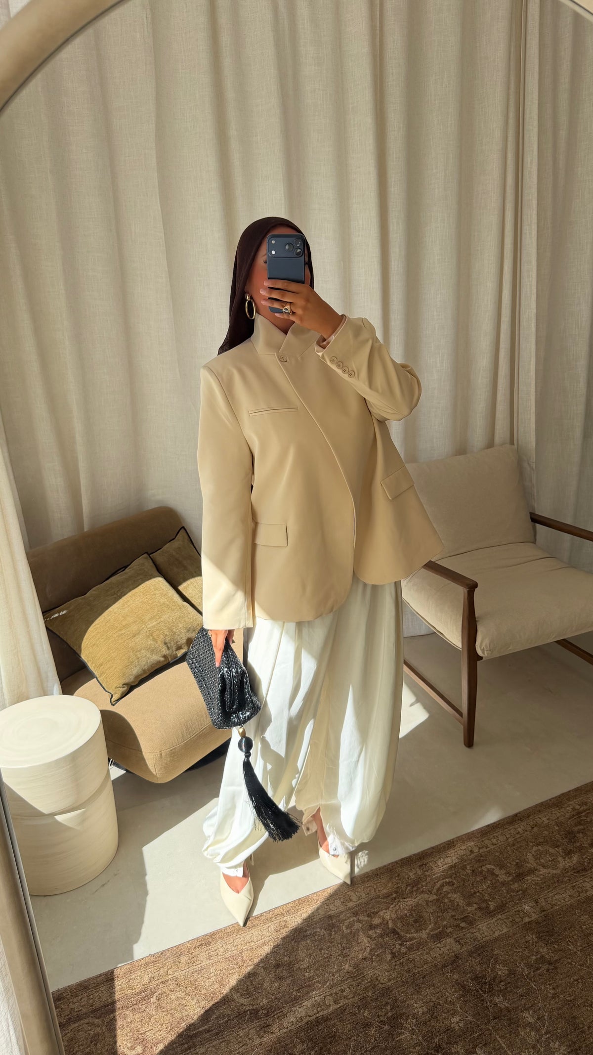 [GAMME LUXE] Blazer à col bouton oversize | Beige