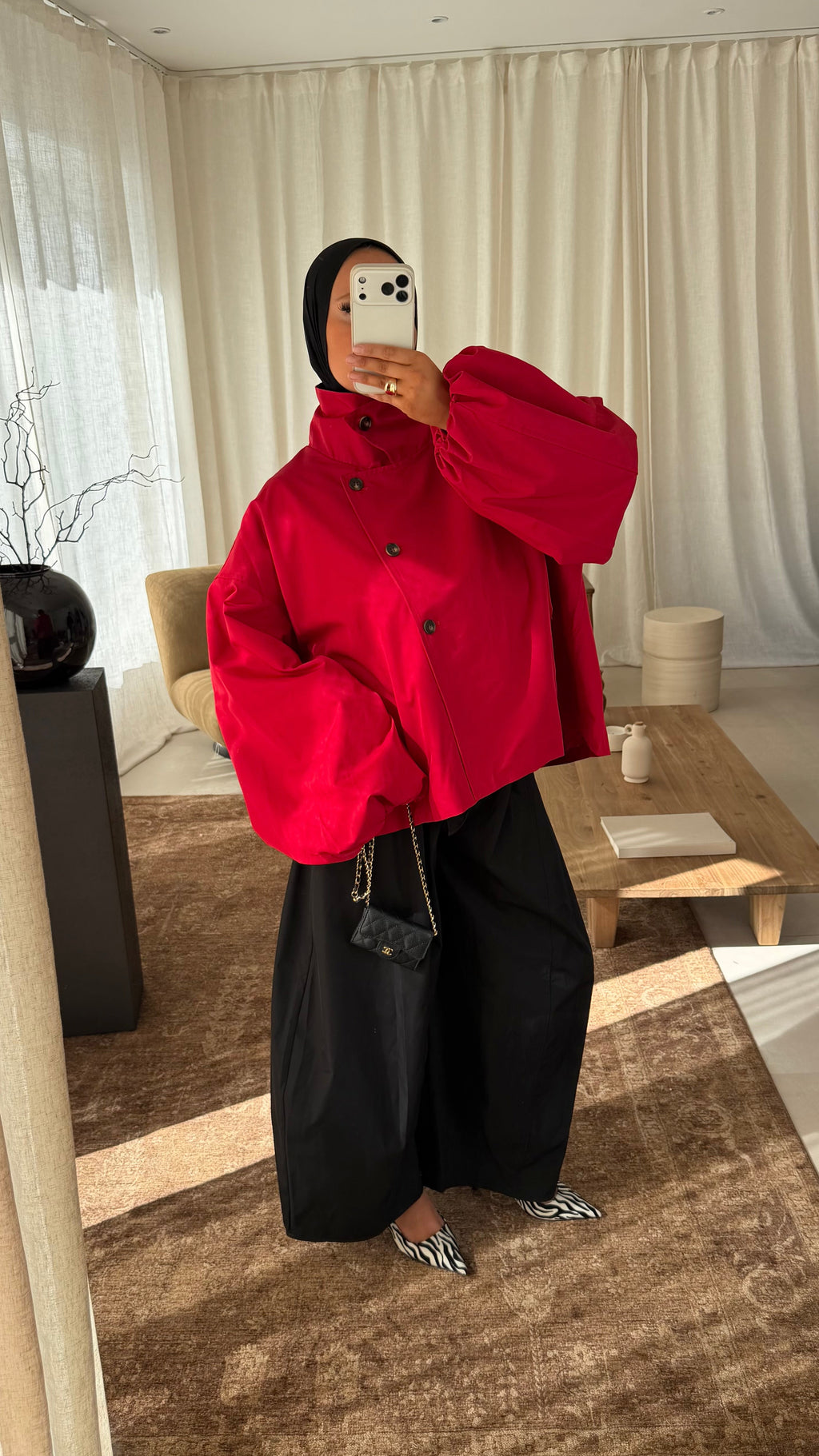 Veste bomber à boutons | Rouge