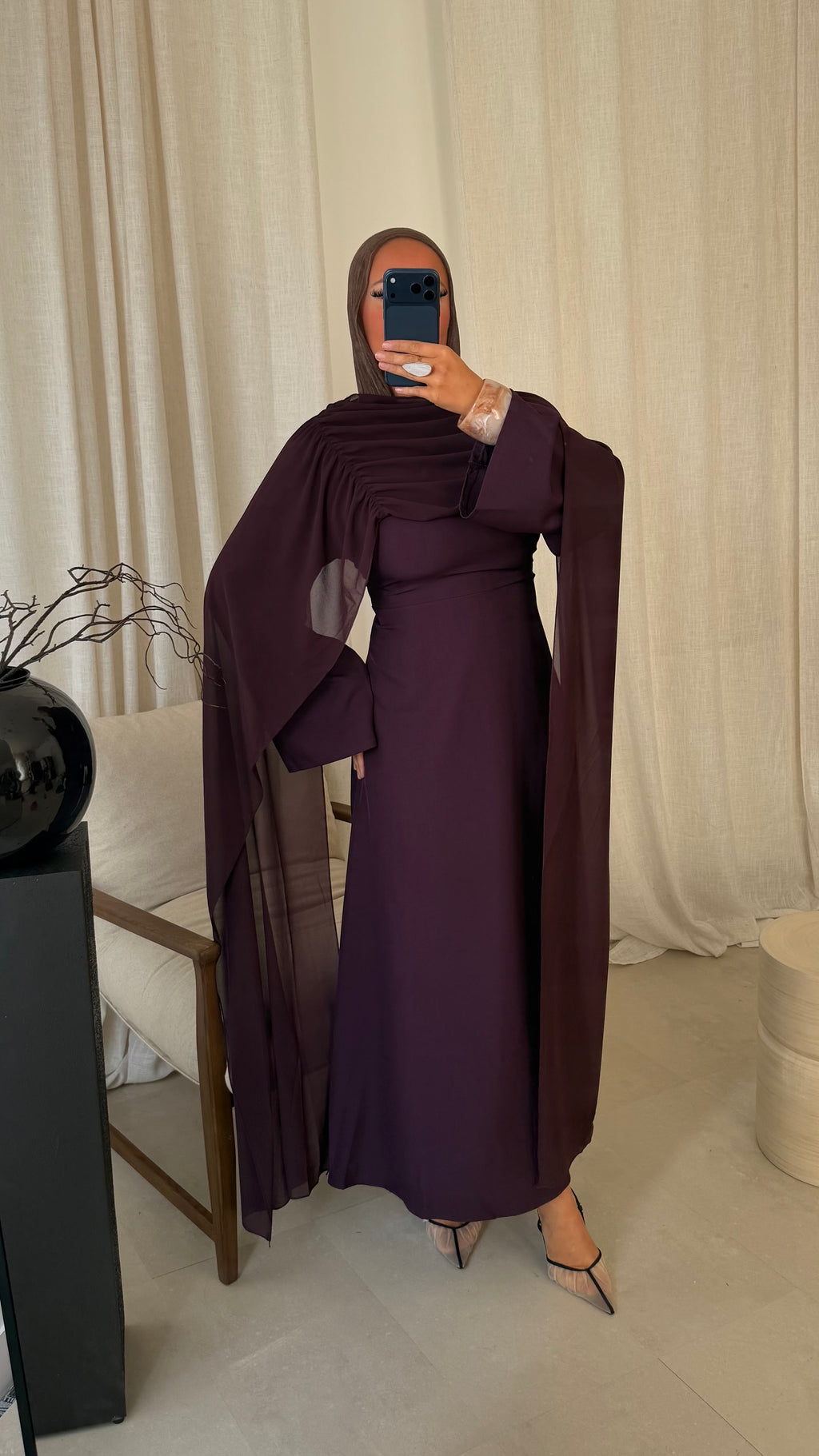 Robe ultra longue à cape | Bordeaux