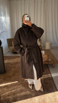 [GAMME LUXE] Manteau long col montant en laine véritable | Marron