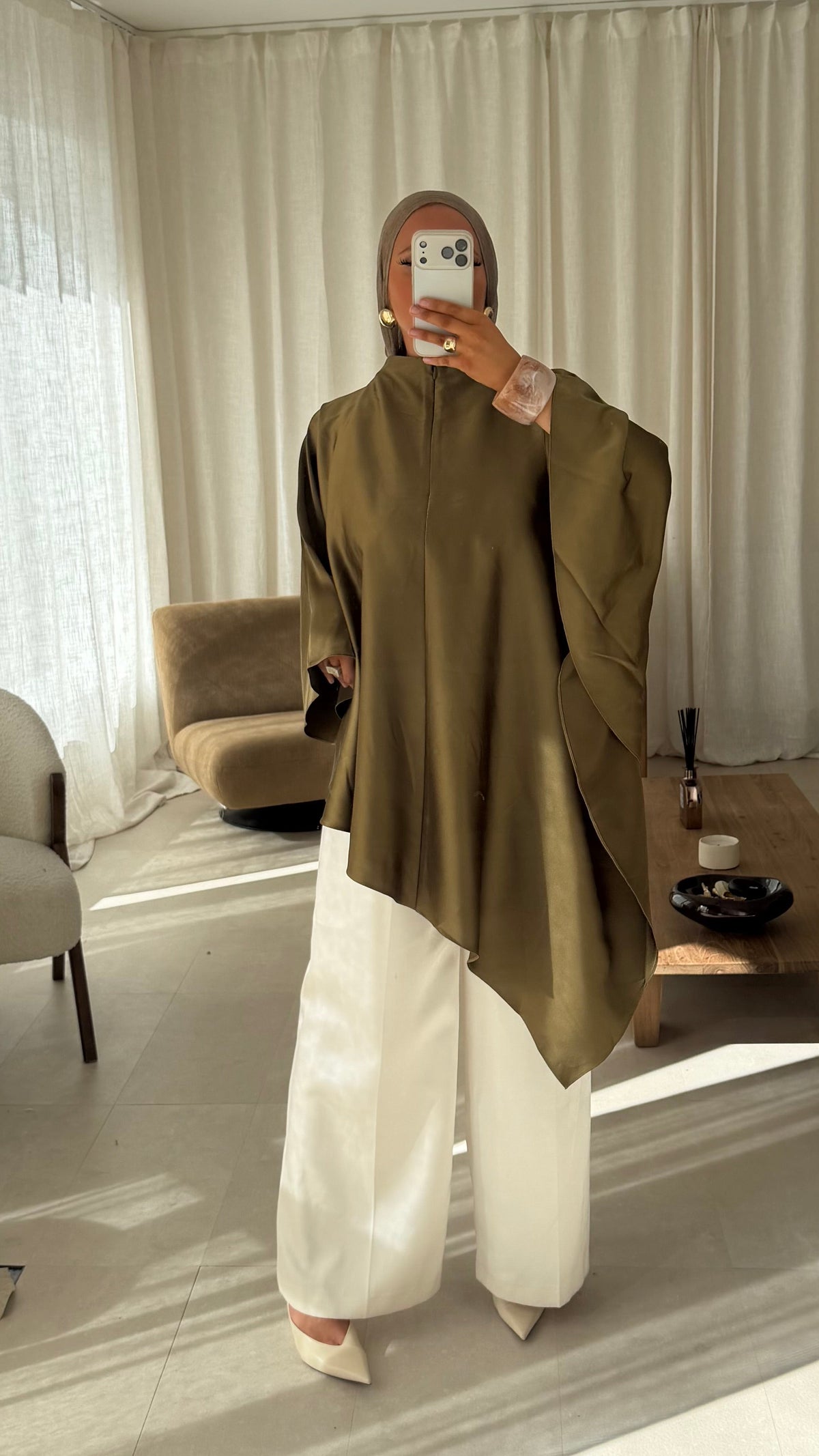 [GAMME LUXE] Haut asymétrique satiné | Vert
